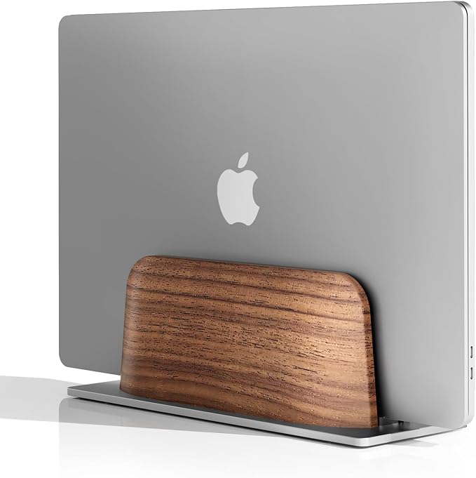 UPERGO Vertical Laptop Stand for Desk, Laptop Holder to Dock MacBook, MacBook Pro and Other Laptops, Black Walnut Wood | Solid Walnut & Aluminum, Adjustable 0.6"-1.4", Scratch-Resistant Pads, Anti-Slip Base, Fits iPad Dell HP by UPERGO