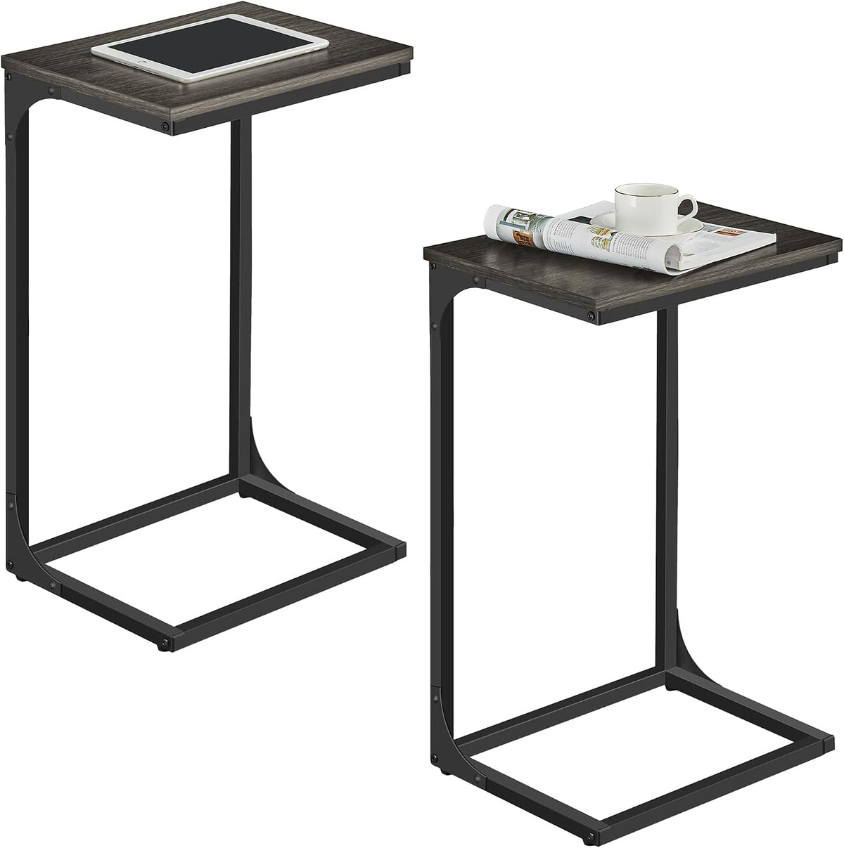 VASAGLE C-Shaped End Table, Set of 2, Couch Side Table with Metal Frame by VASAGLE