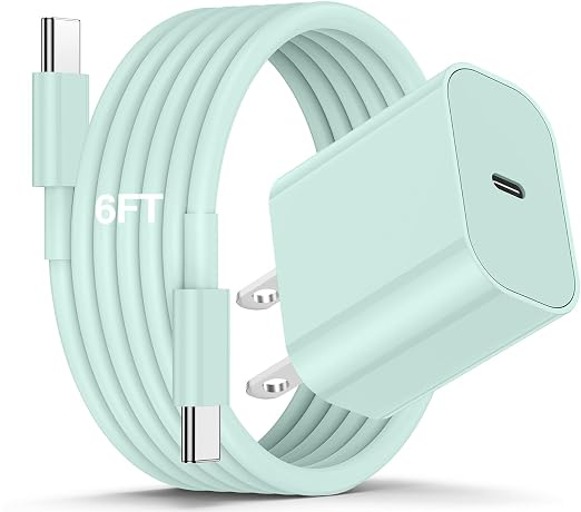 iPhone 17 16 15 Fast Charger and 6ft Type C to C Cable Cord Long, 20W USB C Charging Block Plug for Apple iPhone 17 Pro Max/17 Air/16 Pro/16 Plus/15 Pro/15 Mini/iPad Power Adapter Cube Brick-Green by CSXZCOON
