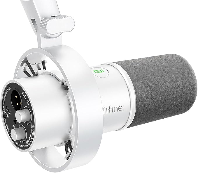 FIFINE AmpliTank K688W Studio XLR Dynamic Microphone, USB PC Podcast Mic | Vocal Mic with Tap-to-Mute, Gain Knob, Headphones Monitoring, Shock Mount, for Streaming Recording Home use, White by FIFINE