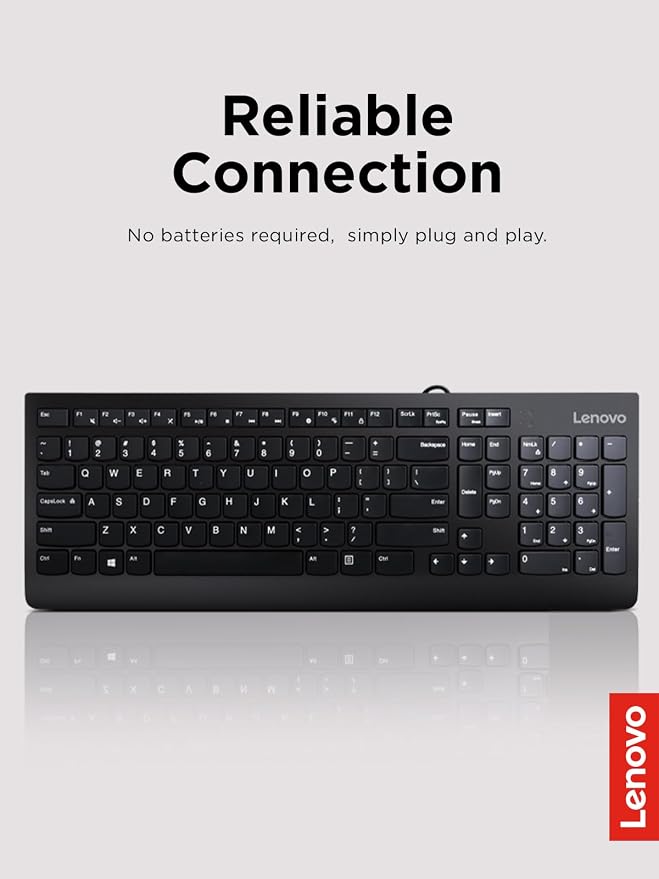 Lenovo 300 USB Keyboard, Wired, Adjustable Tilt, Ergonomic, Windows 7/8/10, GX30M39655, Black | Full-size office typing with wired USB connection and 1 year warranty - Image 2