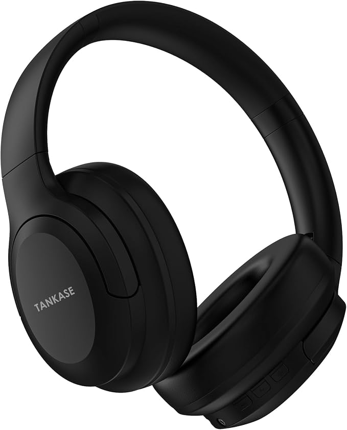 Active Noise Cancelling Headphones, Over-Ear Headphones Dark Black | Wireless Blutooth Headphones with100H Playtime, Built-in Microphone, Lightweight & Foldable, Deep Bass for Work/Gym/Travel by TANKASE