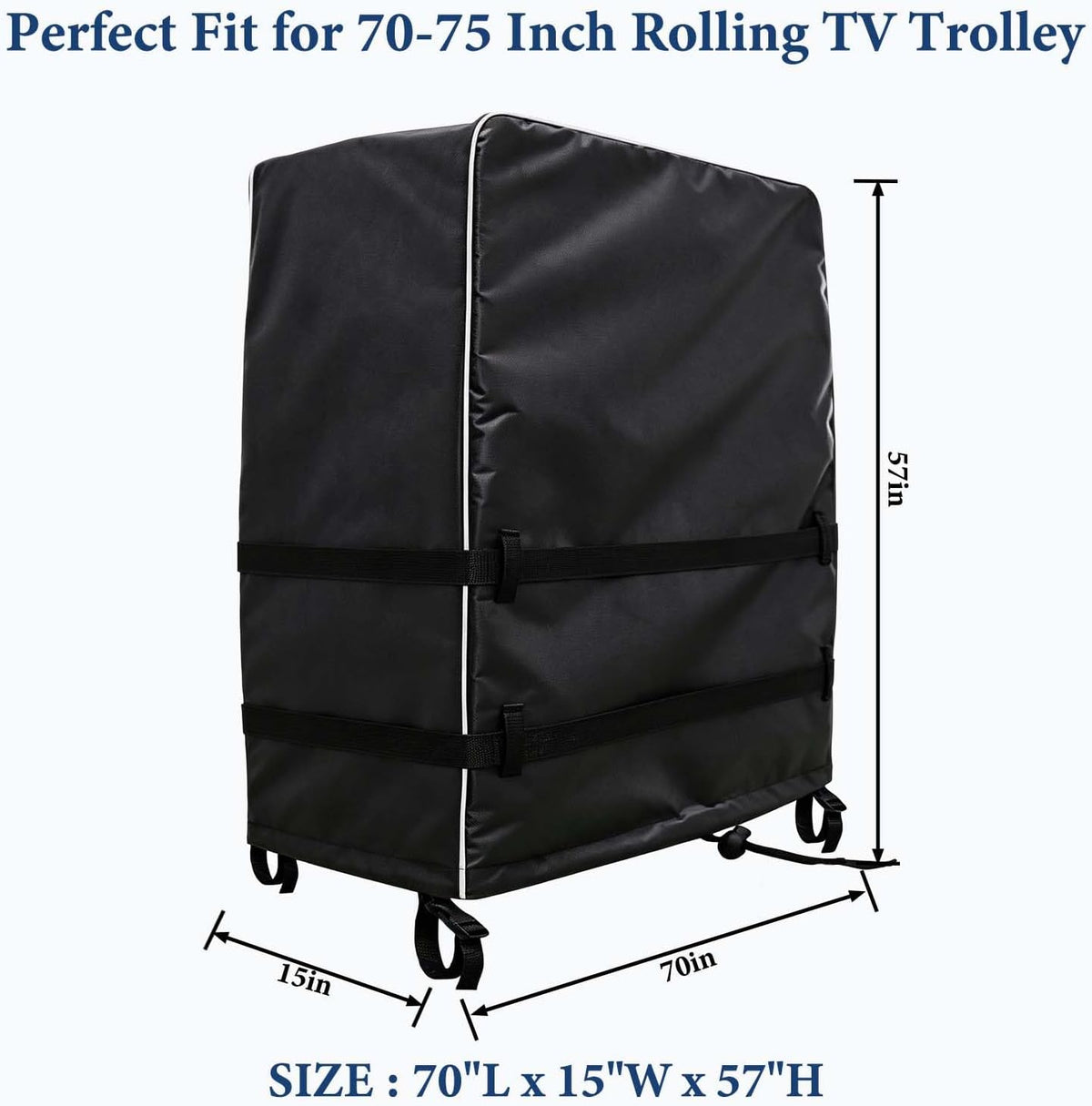 70-75 Inch Windproof Outdoor TV Trolley Cover, Heavy Duty Oxford Weatherproof Dustproof Cover for Mobile Rolling TV Stand(70''L x15''W x 57''H) - Image 3