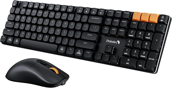 ProtoArc KM310 Wireless Mechanical Keyboard and Mouse, No Backlight | Aluminum quiet mechanical keyboard connects 3 devices via Bluetooth/2.4G, lightweight mouse, rechargeable, for Windows/Mac by ProtoArc