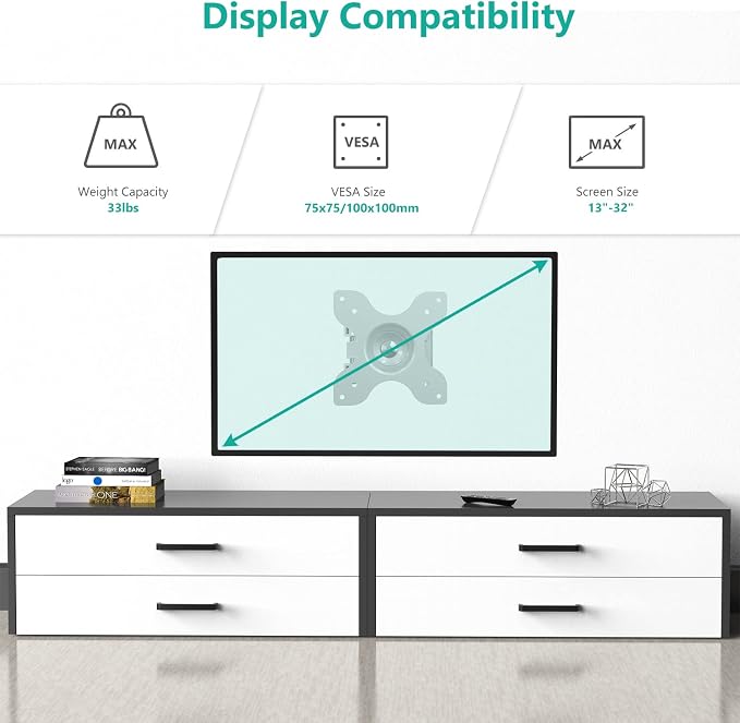 WALI TV Wall Mount Articulating 15 inch Arm, 2 Pack for Monitor TV, White | Fits 13-32" Monitor, VESA 75/100, Holds 33 lbs, Tilt/Swivel/Rotate for Optimal Viewing, Eases Neck Pain at Work, 1330LM-2W - Image 2