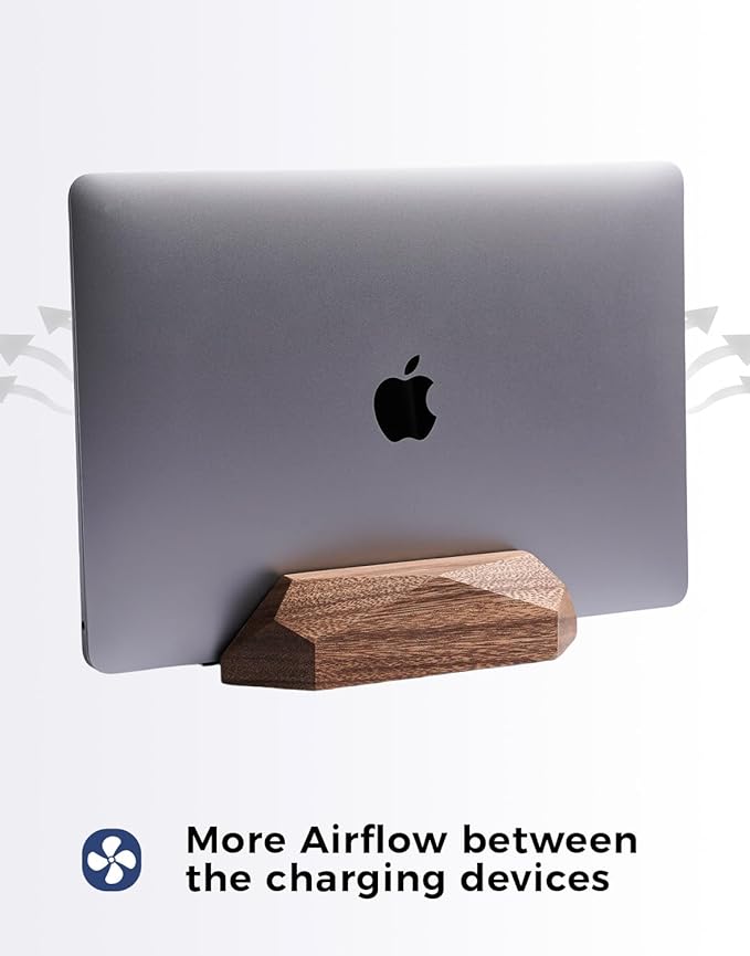 Dual Laptop Holder Adjustable Vertical Laptop Stand, 2 Slots MacBook Stand Wood,Wooden Laptop Stand,Vertical Laptop Holder for Desk, Widen Dock Fits All MacBook/Surface pro - Image 5