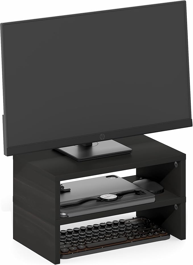 Furinno CLASSIC Monitor Stand Riser Set of 2, 15.7" Wide Dual Monitor Riser, Stackable Separable Laptop Stand for Desk, Desktop Organizers and Accessories, for Office Supplier, Espresso - Image 10