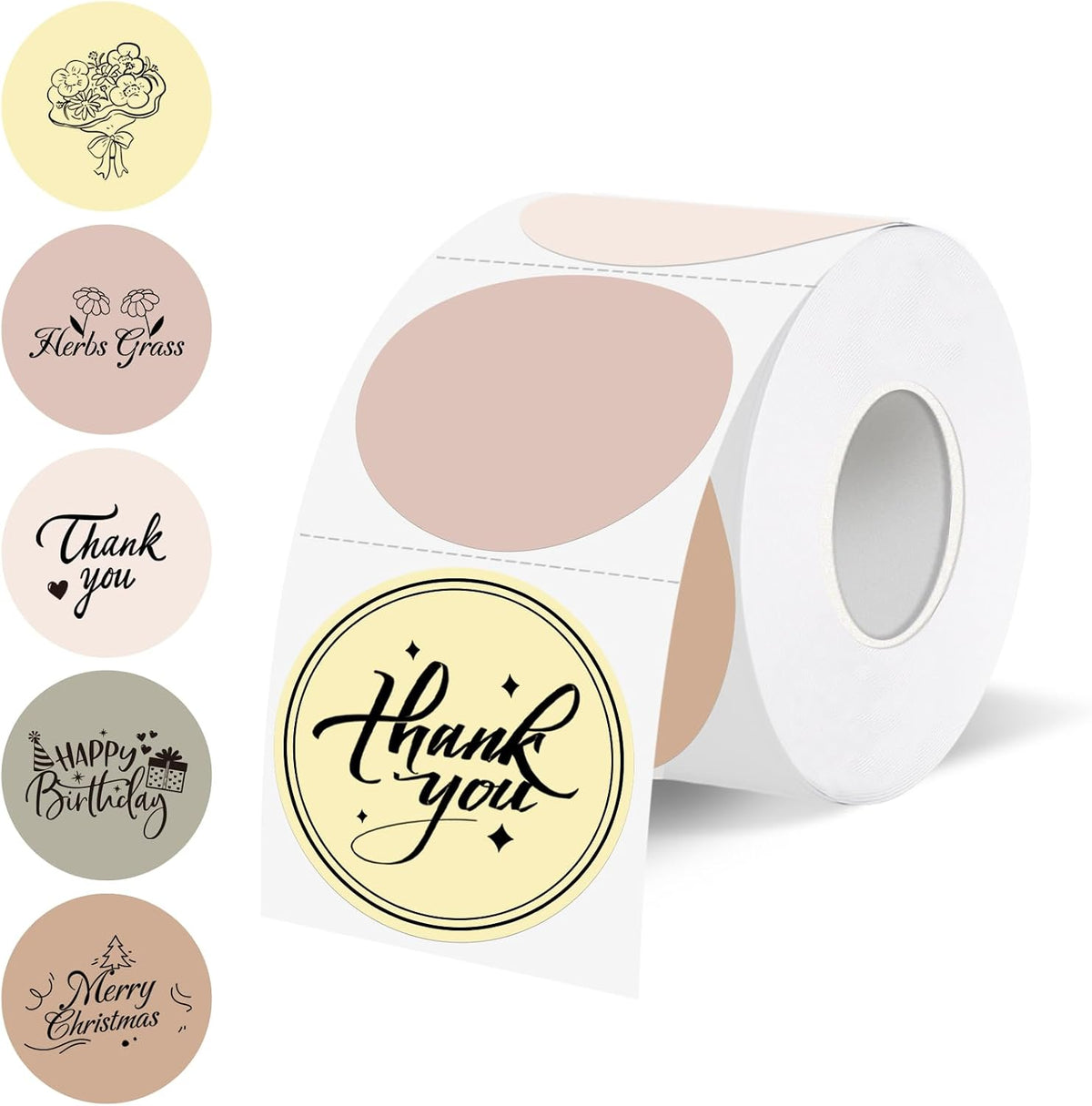 1.5 inch Round Thermal Label,Morandi Thermal Sticker Labels,Direct Thermal Printer Label for DIY Logo Design,Thanks Card,500 Labels/1 Roll by WANGHENG