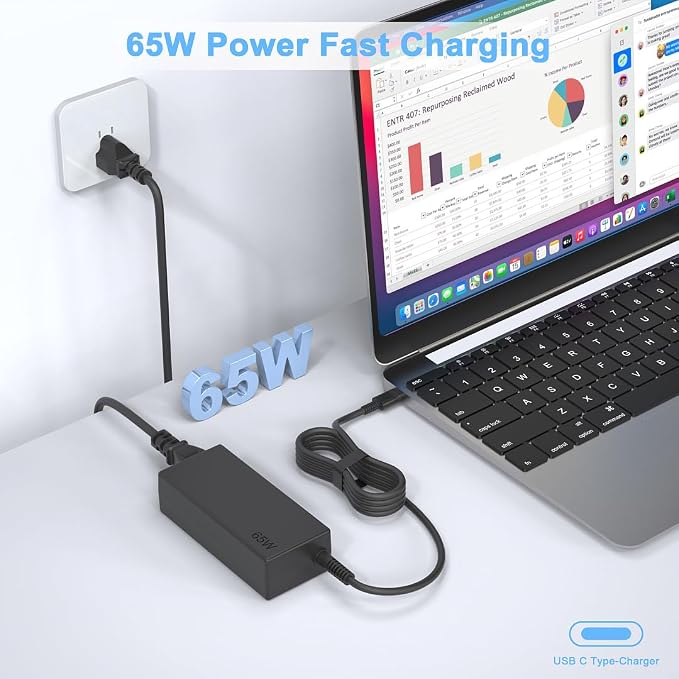 JEIBAO Universal 65W USB C Type C AC Adapter Laptop Charger Compatible with Lenovo ThinkPad X1 T14 T15 E14 E15 T480s T580s T490 E580 E590 Yoga 7i 9i C930 C940 S730 920 720 Chromebook C330 S330 - Image 6