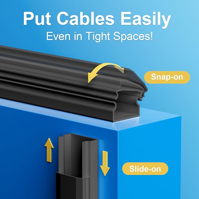 Yecaye TV Cord Hider, 42in Cord Cover Wall Mounted, W1.18in H0.6in, Black | Large Cable Hider, Wire Covers for 4 Cords, Cable Raceway Wire Hiders for TV on Wall, Cable Cover Cord Concealer - Image 8