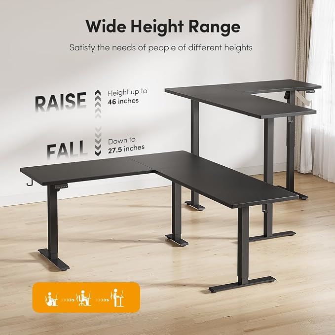 Cubiker 75 * 63" L Shaped Standing Desk, Reversible Corner Standing Desk, Suitable for Home Office, Black - Image 5