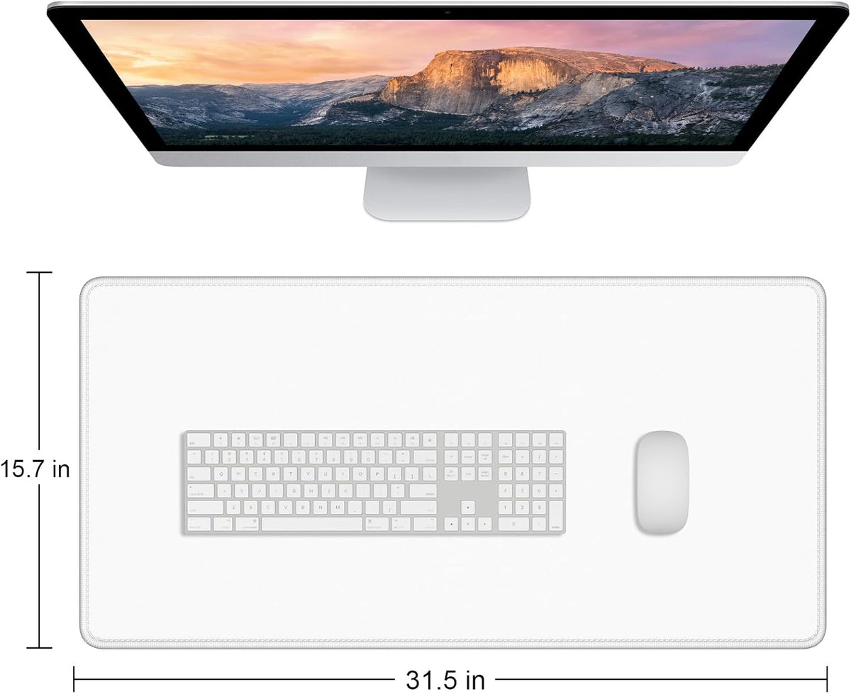 Large Gaming Mouse Pad, Extended Mouse Mat with Stitched Edges, Full Size Keyboard Pad with Non-Slip Base, Big XXL Computer Desk Mats for Gamer, Laptop, Office, 31.5 x 15.7in, Ivory White - Image 2