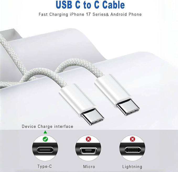 iPhone 17 Charger Fast Charging,iPhone USB C Fast Charger & 3FT Type C USBC to C Woven Cable Cord for Apple iPhone 17e/17/17 Pro Max/17 Pro/Air/16 Pro Max/16 Plus/15,iPad Pro/Air/Mini,iPad 11th/A16 - Image 3