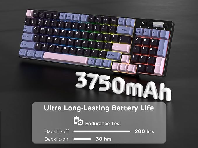RK ROYAL KLUDGE RK96 RGB Wireless Mechanical Gaming Keyboard w/Wrist Rest | 90% 96 Keys Hot Swappable Mechanical Keyboard, 3-Mode BT5.0/2.4G/USB-C, Volume Control, Software Support & Massive Battery - Image 7