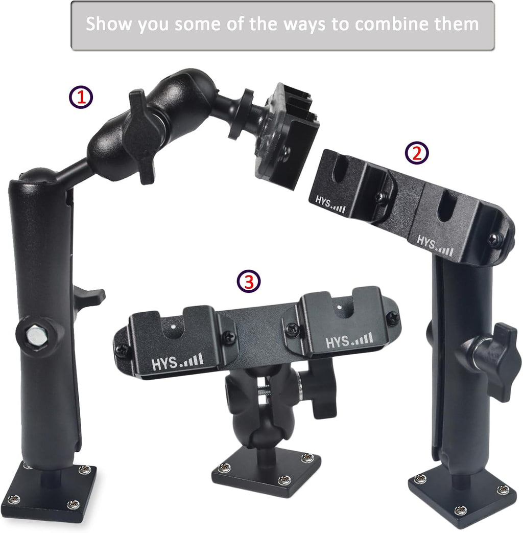 HYS Heavy Duty Drill Base Tablet Handheld CB Radio/Mic Holder Truck Mount, Aluminum 360° Adjustable 2-Stage Stand for Commercial Vehicles Car and Wall, for Handheld CB Radio&Mic with Clip/Round Knob - Image 3