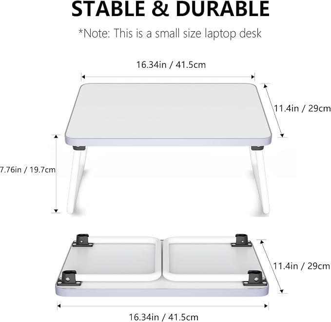 Foldable Lap Desk, Laptop Stand Bed Table Tray for Couch | Portable Breakfast Serving Tray, Lightweight Mini Lap Table, Works Great as Tablet Desk for Working, Reading & Writing, White - Image 3