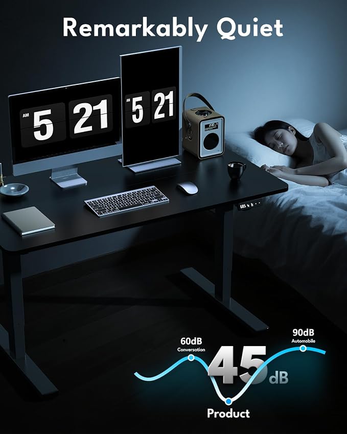 Electric Standing Desk, Gaming Desk, 48 x 24 Inch, Black | Height Adjustable Computer Desk with Smart Controller, Sit and Stand Up Table for Home, Office, Work, Study, Writing - Image 6