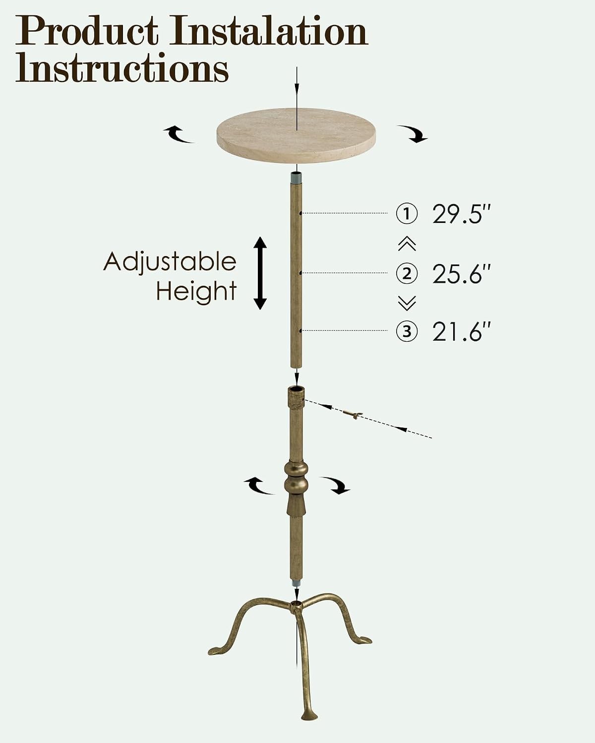 Adjustable Height Round Pedestal Table - 10x10x22-30 Inch, Beige Travertine - Image 8
