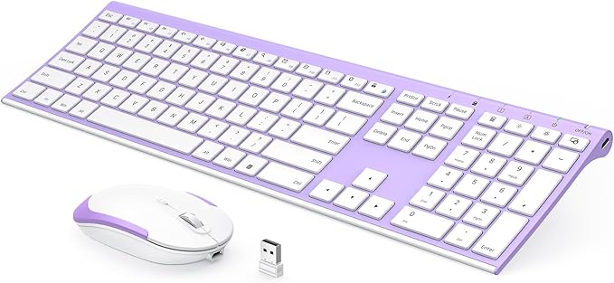 Vssoplor Wireless Keyboard and Mouse, Rechargeable Ultra Slim, Lavender | Quiet Full-Size Keyboard and Mouse Combo Set, for Laptop, PC, Notebook, Desktop, 2.4GHz Stable Connection, Ideal for Office by VssoPlorWirelesskeyboardMouse