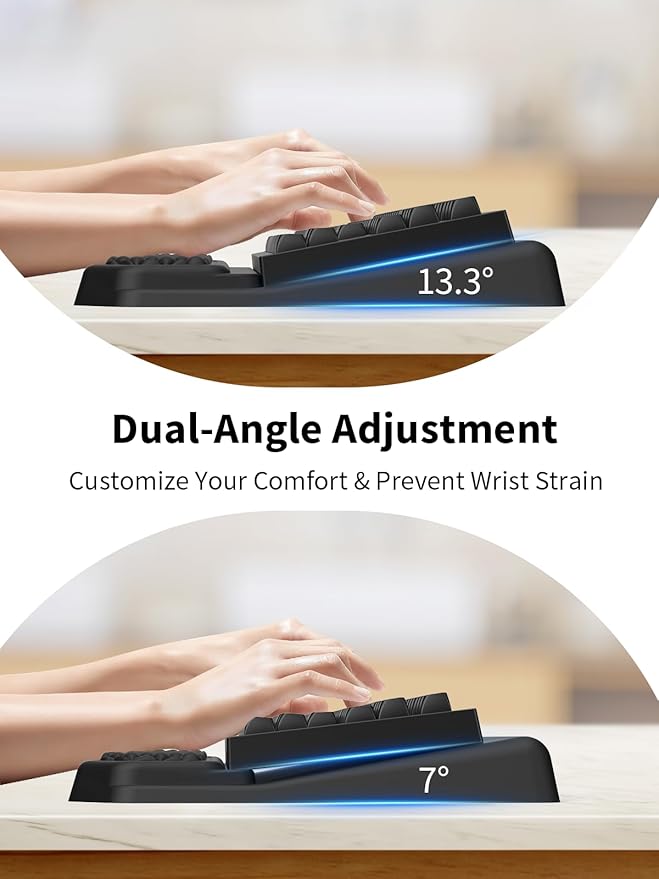 3-in-1 Ergonomic Keyboard Stand with Wrist Rest & Mouse Pad Set, Black | Comfy Keyboard Riser Holder Soft Mousepad with Massage Design, Memory Foam and Non-Slip PU Base for Pain Relief - Image 3