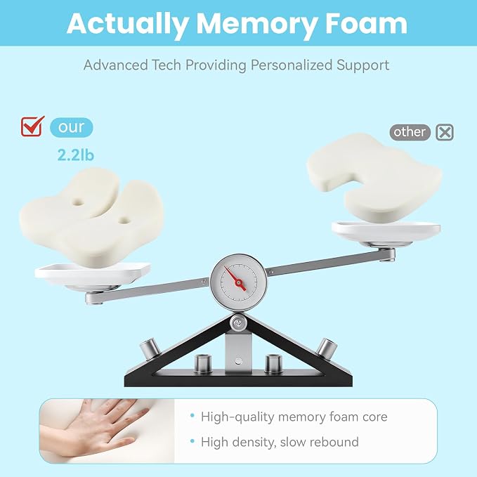 Seat Cushion, Memory Foam for Sit Bone and Back Pain Relief | Dual-Hole Ventilation, Coccyx,Sciatica and Tailbone Hip Relief ,Posture Support ,Office Chair and Car Seat,Home Use - Image 8