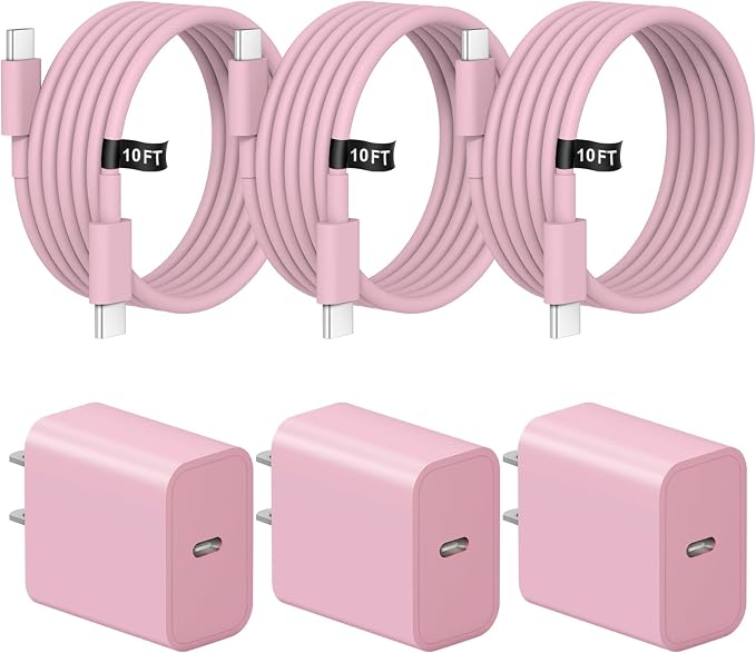 iPhone Charger Fast Charging 10FT iPhones 17 16 15 Charger | 3 Pack Type C Chargers USB C Charger for iPhone Air 17/17 Plus/17 Pro/17 Pro Max/16/16 Plus/16 Pro/16 Pro Max (Pink) by STAKCYE