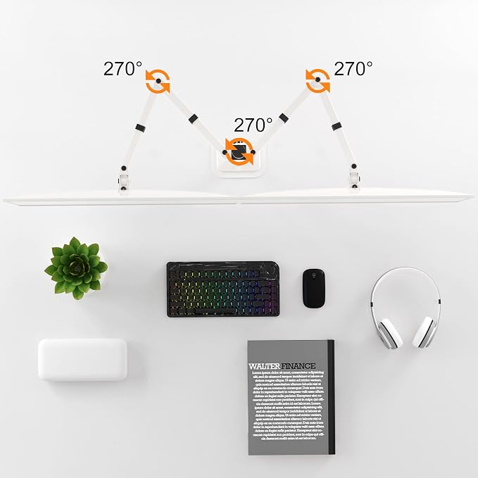 Pholiten Dual Monitor Stand, Heavy Duty Adjustable Monitor Arm Desk Mount for 2 Screens up to 42Inches, Tilt, Swivel, Rotate, Supports Tilt, Swivel, Rotate, Supports 22 lbs per Arm,White - Image 5