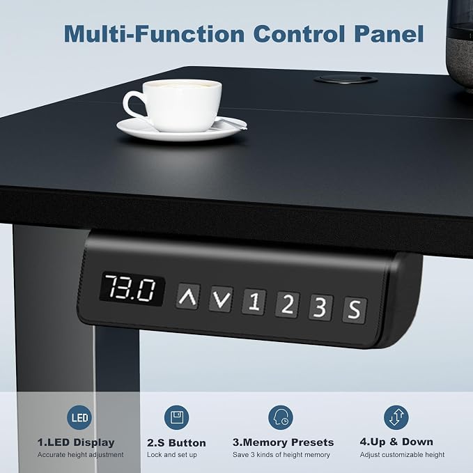 DUMOS 40 Inch Electric Standing Desk, Memory Adjustable Home Office Desk | Sit Stand Up Desk for Work Home Office,Adjustable Desk, Rising Computer Table with Splice Board,Cable Management,Hook,Black - Image 5