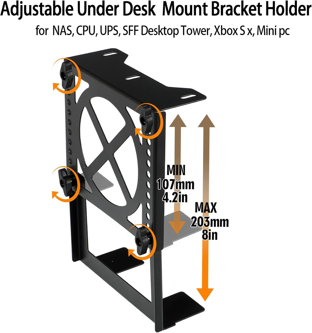 Adjustable Under Desk Mini PC Mount Bracket Holder for PCS or NAS,Heavy-Duty Adjustable Under Desk Mount for Desktop NAS 1/2/4(Network Attached Storage),CPU,Mini PC,UPS,SFF Desktop Tower,Xbox Series X - Image 4