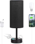 Dicoool Bedside Table Lamp for Bedroom - 3-Way Dimmable Touch Lamp, USB A+C | LED Bulb Included, 14" Small Nightstand Lamp for Desk, Living Room, Guest Room, Black Fabric Lampshade, Black Metal Base by DicooolDirect