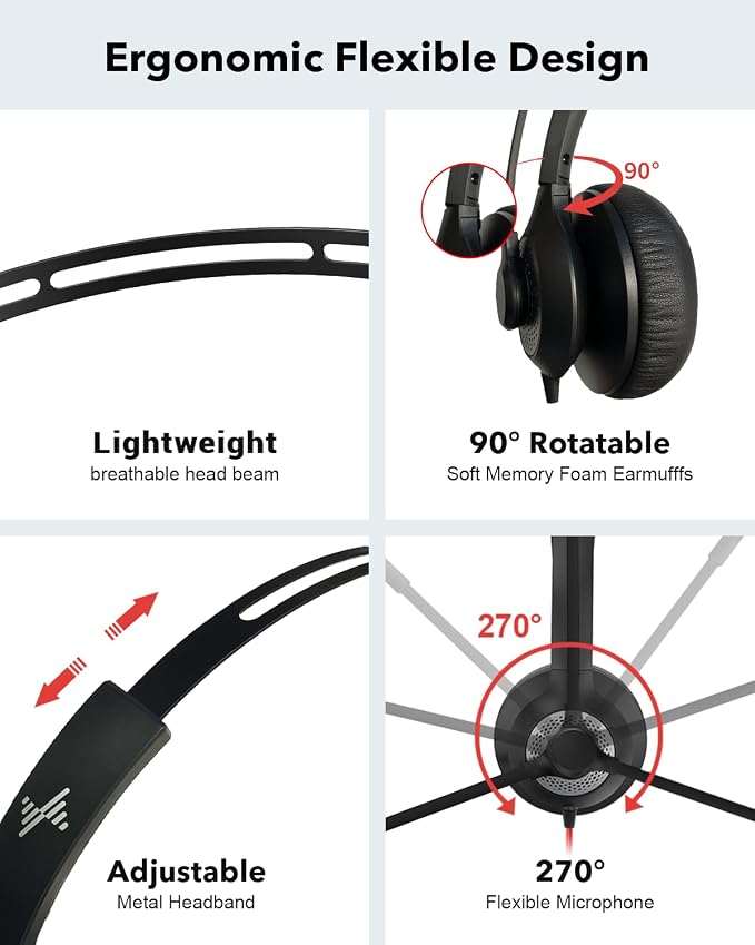 JIAMQISHI Single‑Ear USB Headset with Mic for PC,On-Ear Computer Laptop Headphones with Noise Cancelling Microphone in-line Control for Home Office Online Class (USB+3.5mm Single Ear Headset, Black) - Image 4