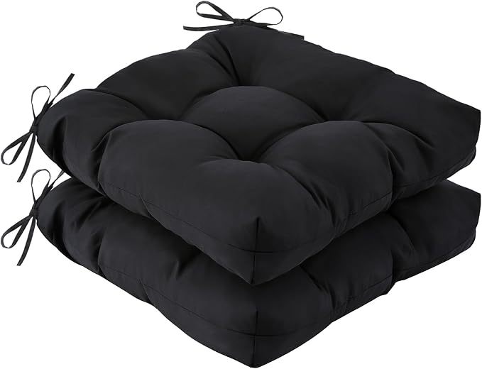 IASEAHK Outdoor Chair Cushions Set of 2, 19" x 19" x 5", Waterproof Outdoor Seat Cushions for Patio Furniture, Fade-Resistant Patio Chair Cushion, Dining Wicker Chair Pads for Porch Garden, Black by IASEAHK