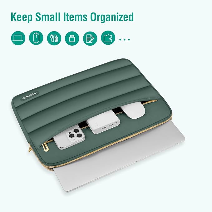 MOSISO Laptop Case 13.3 inch,13-13.3 inch Puffy Laptop Sleeve Carrying Case | Compatible with MacBook Neo/Air 13.6/Pro 13/14, HP Dell ASUS Lenovo, Polyester Horizontal Bag with Small Case,Emerald Green - Image 2