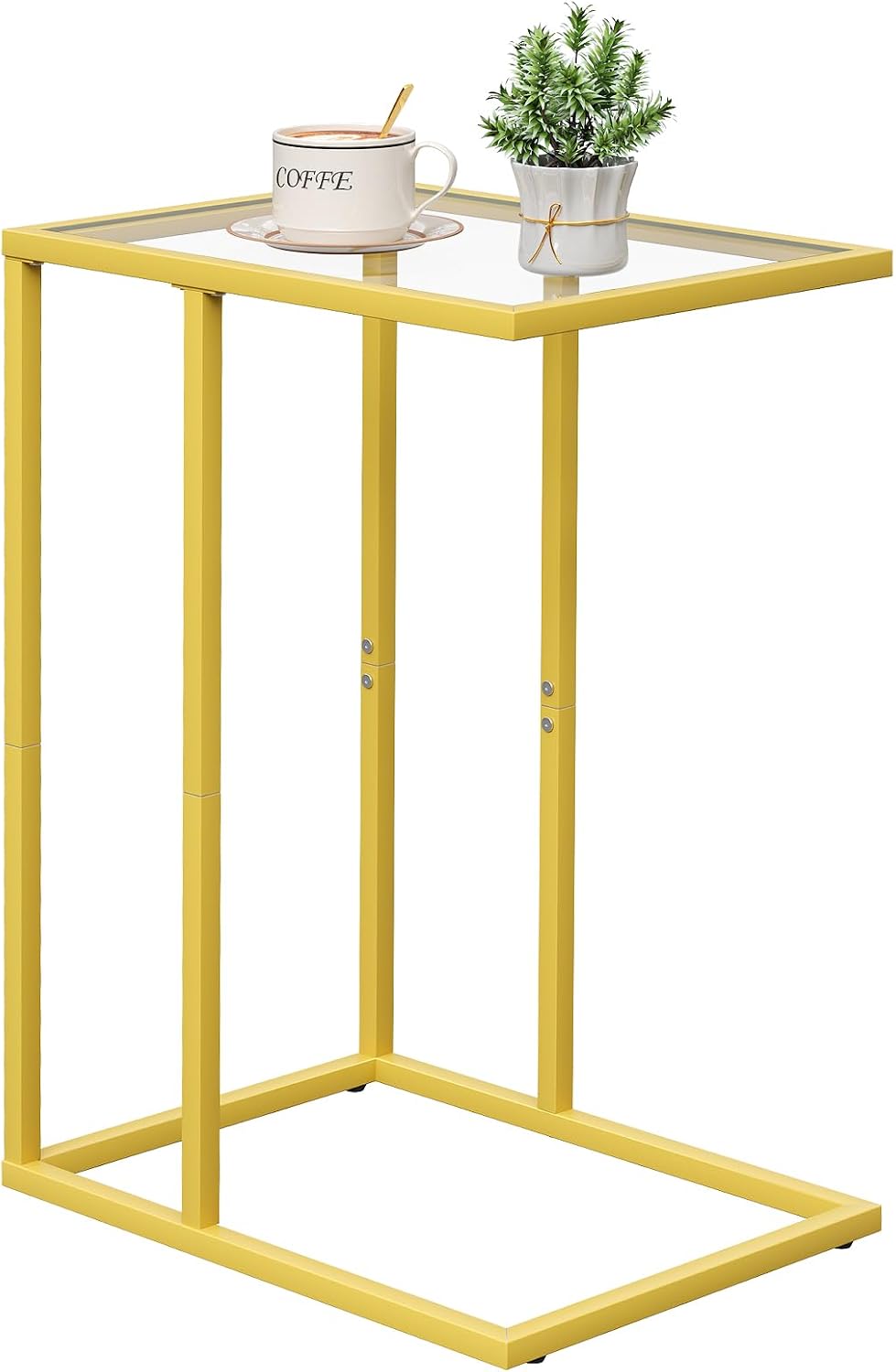 C Table Side End Table, Small C Shaped Table for Sofa,Glass Couch Sofa Tray Snack Table for Living Room, Bedroom,TV Tray Table for Small Space,Accent Coffee Table,Nightstand with Metal Frame(Yellow) by Easy Paws