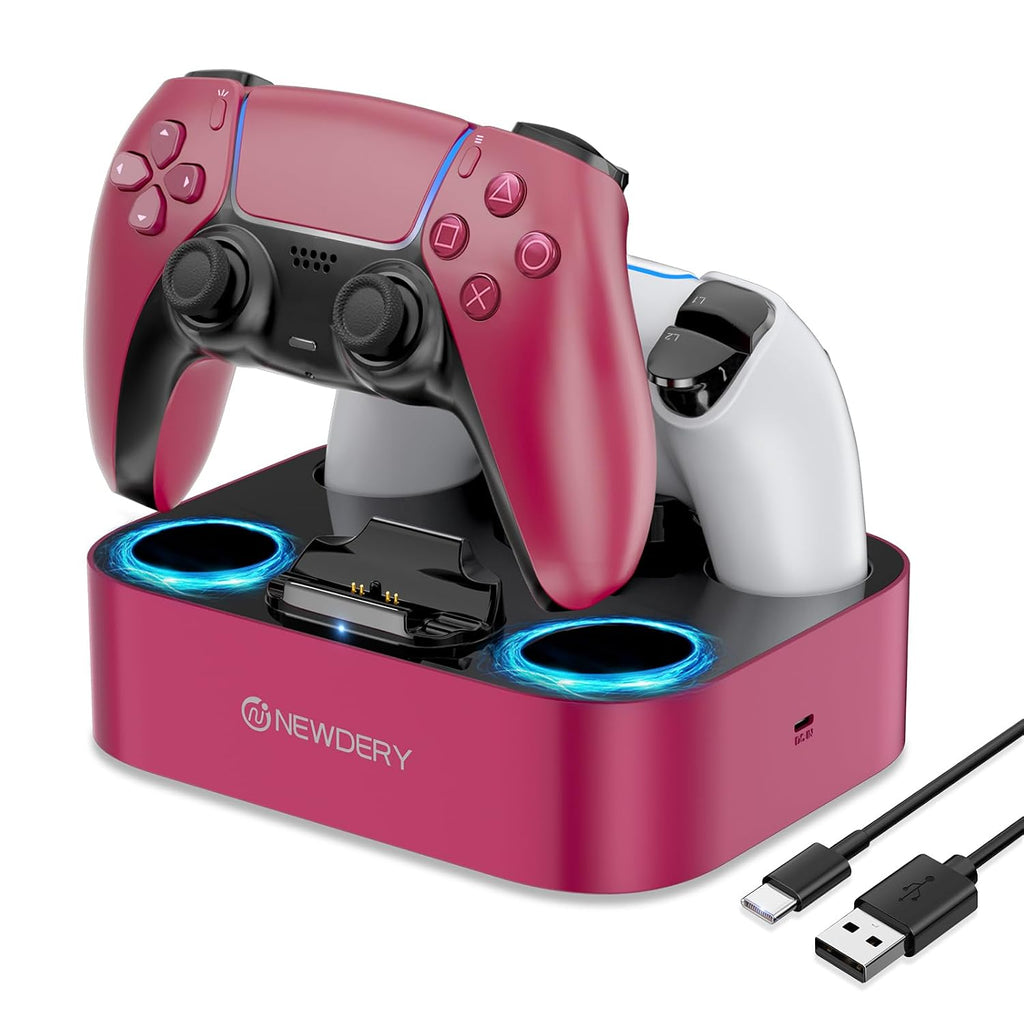 NEWDERY for PS5 Controller Charger Station, Dual Charging Dock for PlayStation 5 DualSense/Edge Controller, Fast Charging Stand with Type-C Cable, Gamer Gift for Women & Girls, Mother's Day by NEWDERY