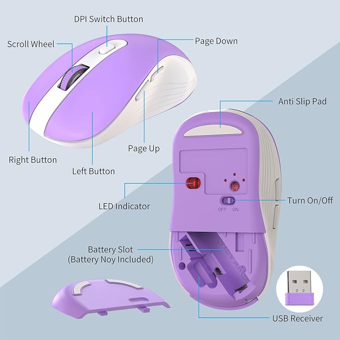 Wireless Keyboard and Mouse Combo, MARVO 2.4G Ergonomic Wireless Computer Keyboard with Phone Tablet Holder, Silent Mouse with 6 Button, Compatible with MacBook, Windows (Purple) - Image 6