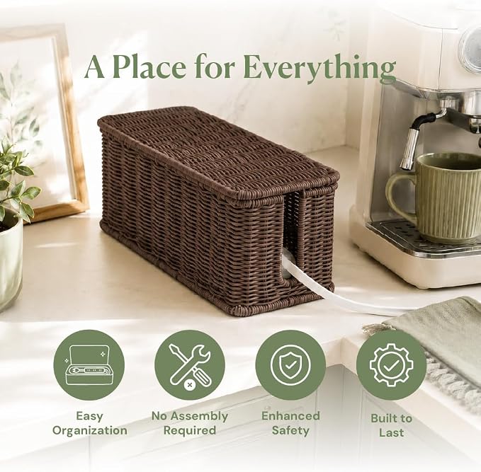 Cable Management Box, Handmade Rattan Cord Organizer for Power Strip | Open Slots Cord Hider for Power Strip, Router & USB Hub, Registered U.S. Design Patent - Image 3