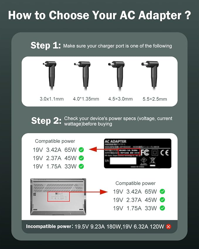Superer 65W Laptop Charger for ASUS VivoBook ZenBook, Chromebook | Round Tip Connector, Charging Indicator, Extended Cable, Supports 45W 33W Notebook Power Adapter and Selected Laptop Models - Image 2