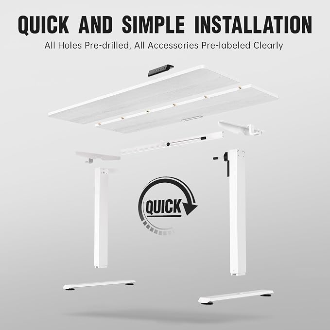 Veken 63×27.6 Inch Large Electric Standing Desk, Gaming Table, White | Height Adjustable Sit Stand Up Computer Tables for Home Office, Study , Writing, Suit students, employees and group work - Image 4