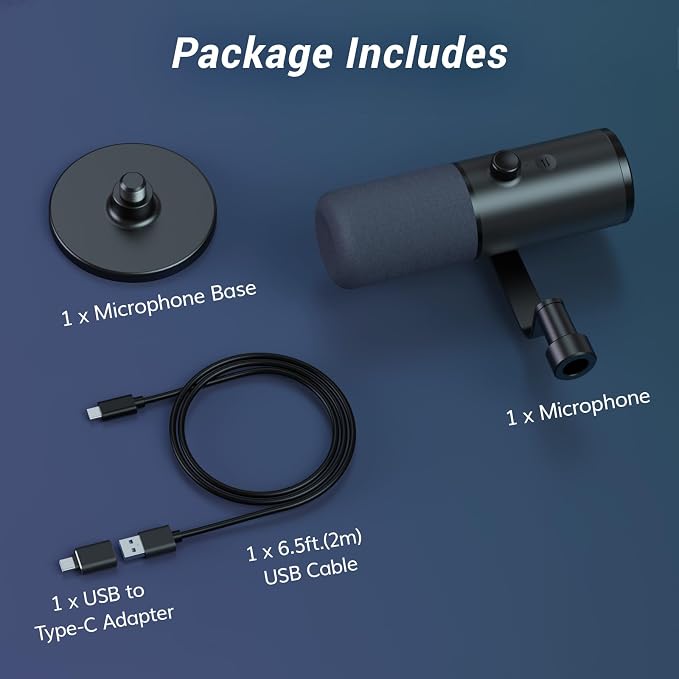 TONOR Dynamic Podcast Microphone for Studio, Cardioid XLR/USB Mic, AI Noise Cancellation, Tap Mute, 3.5mm Headphone Jack for Monitoring, Volume Control, Microfono with Desktop Stand, Black, TD510 AIR - Image 9