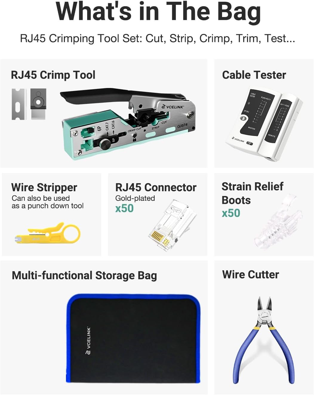 VCELINK RJ45 Crimp Tool Advanced Kit, All-In-One CAT7/6/5 Crimper, Green - Image 2