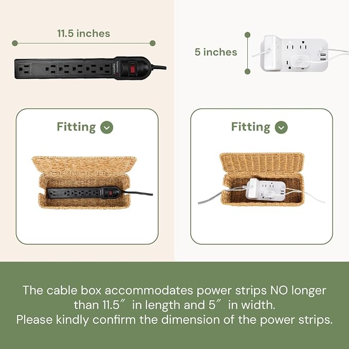 Cable Management Box, Handmade Rattan Cord Organizer for Power Strip | Open Slots Cord Hider for Power Strip, Router & USB Hub, Registered U.S. Design Patent - Image 4