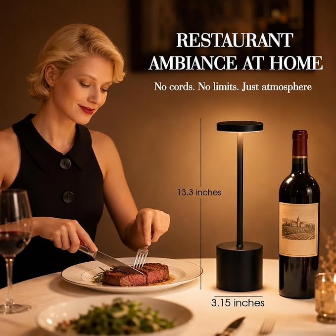 AUDLES Cordless Table Lamp, 5000mAh Rechargeable Lamp with Touch Control & Stepless Dimming, 3 Light Modes, IP54 Waterproof Portable Light for Dining Table, Patio, Bathroom, Power Outage (Black) - Image 4