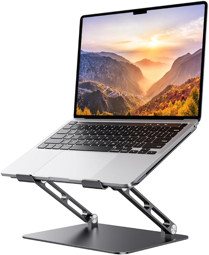 Orlian Foldable Aluminum Laptop Stand Up to 17.3" Laptops, Height Adjustable Portable Ergonomic Computer Holder, Space Saving Desk with Heat Dissipation. Compatible with MacBook/Dell/HP etc, Black by Orlian