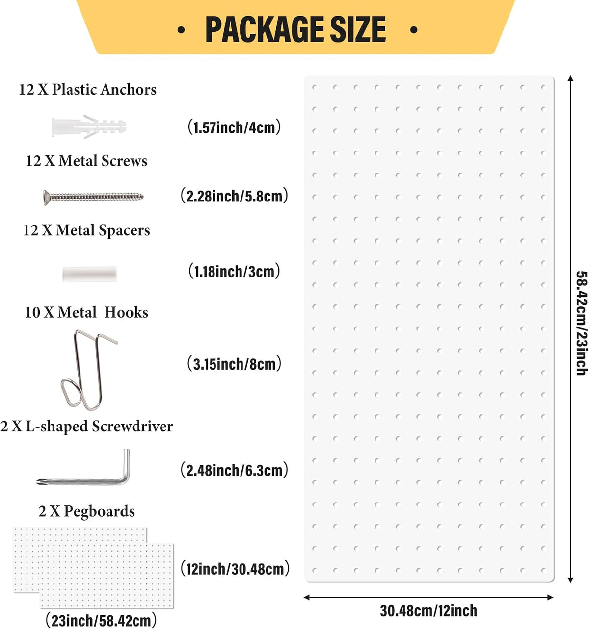 DEWEL 2 Pack Metal Pegboard, 23x12 Inch Pegboard Wall Organizer with Hooks - Image 2