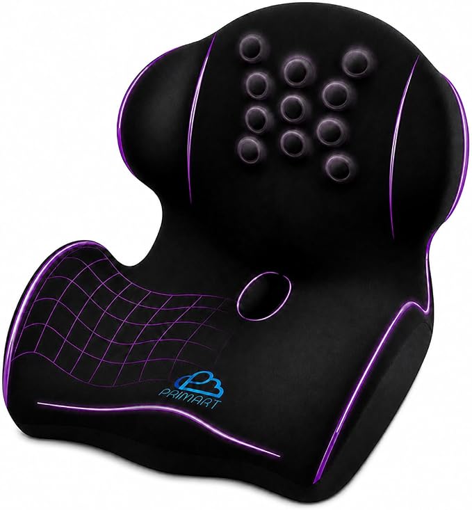 Ergonomic Memory Foam Seat Cushion for Office Chair, Car Seat, Dining, Gaming Chair & Wheelchair | Sciatica, Tailbone & Coccyx Pain and Pressure Relief | Lumbar & Lower Back Support Pillow One Piece by Unknown