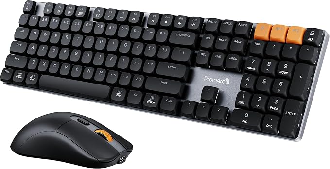 ProtoArc KM310 Wireless Mechanical Keyboard and Mouse, No Backlight | Aluminum quiet mechanical keyboard connects 3 devices via Bluetooth/2.4G, lightweight mouse, rechargeable, for Windows/Mac by ProtoArc