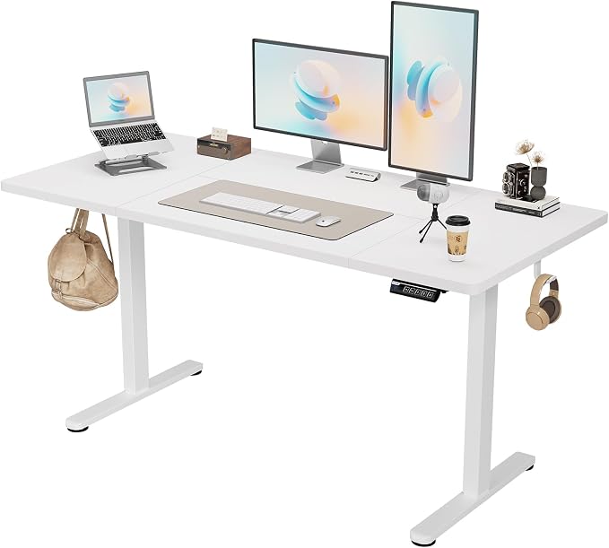Monomi Electric Standing Desk 63"x28" Height Adjustable Sit Stand Desk | Ergonomic Home Office Computer Gaming Desk with Memory Preset Controller and Anti-Collision,White by MONOMI