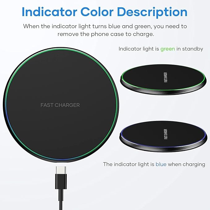 Wireless Charging Pad, Fast Wireless Charger, Ultra Slim USB Charging Dock with LED Indicator Light, Non-Slip Fast Charge Stand for iPhone/Samsung Galaxy/Android Smartphones - Image 6