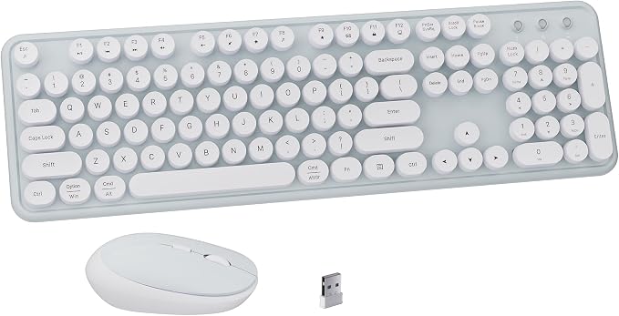 Colorful Wireless Keyboard and Mouse Combo Green White | Full-Sized Office Keyboard with Typewriter Flexible Keys, 2.4GHz Dropout-Free Connection, Optical Mouse for PC Laptop by FCPLU